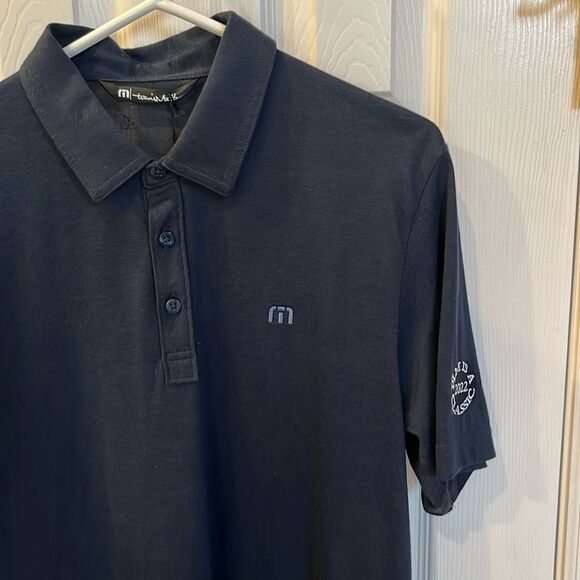 Travis Matthew Navy Blue Tiny Striped Short Sleeve Polo with Side Slits- Medium - Picture 7 of 16